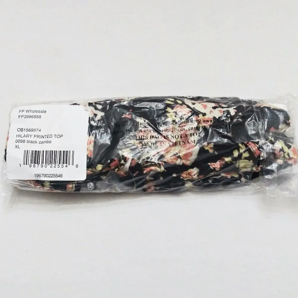 FREE PEOPLE Hilary Floral Cropped Top Square Neck Puff Sleeve Smocked Sz XL NWT